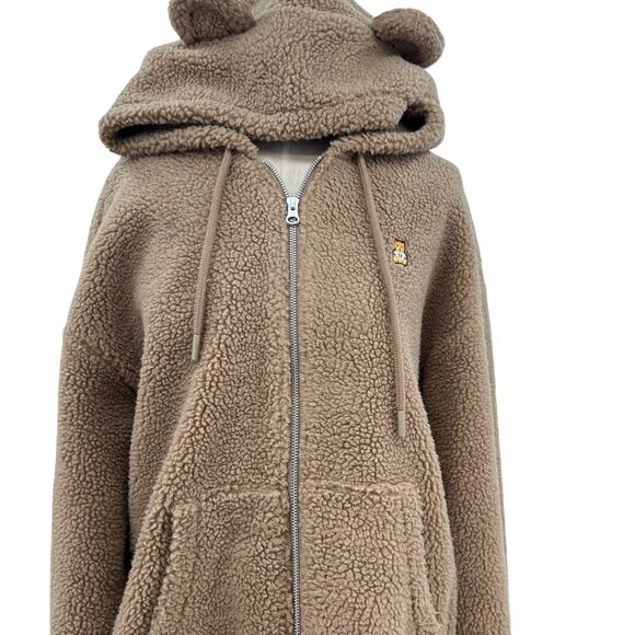 Teddy Fresh Hoodie Bear Ears Hoodie Zip Up Sherpa Fleece Tan Size Medium - Picture 5 of 11
